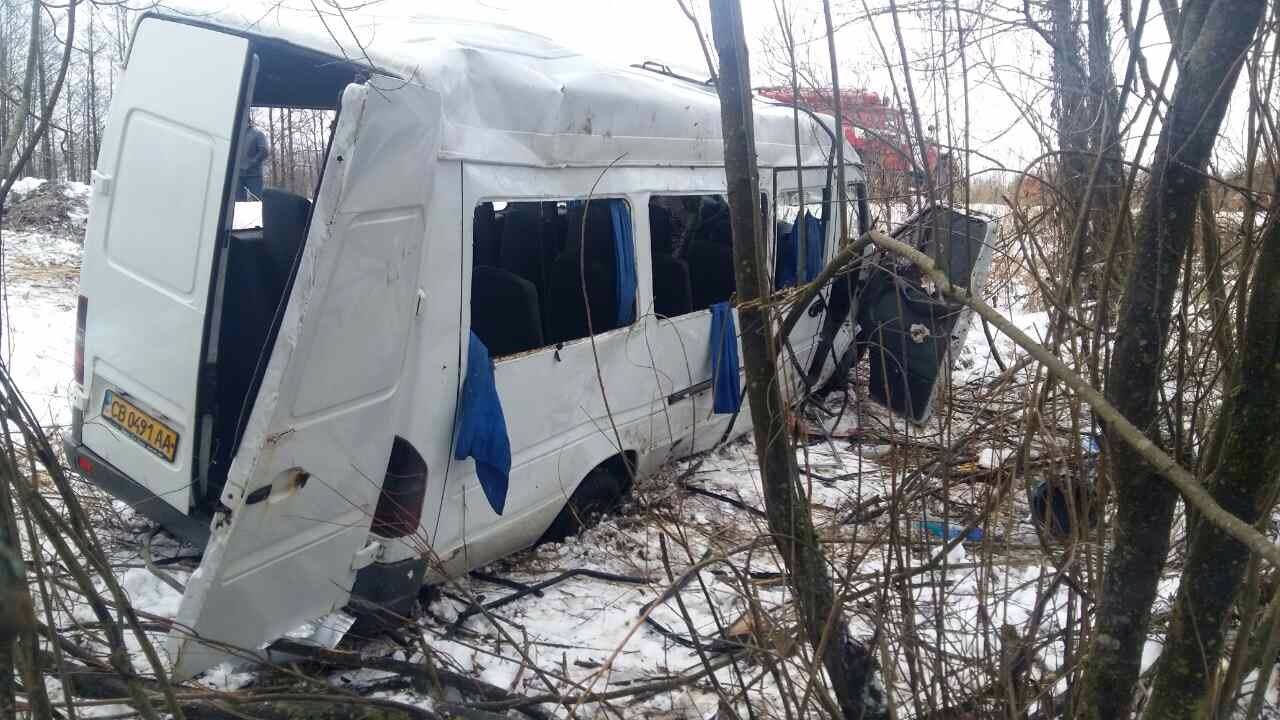 На Чернігівщині перекинулась маршрутка з пасажирами. ФОТО